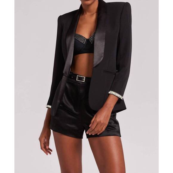 NEW GENERATION LOVE argo pearl satin combo crepe blazer in black